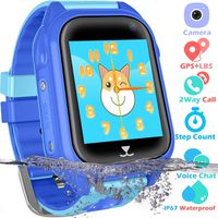 PTHTECHUS Kids Waterproof GPS Smart Watch for Boys Girls,Students Touch Screen Smartwatch with GPS Tracker Voice Chat One Key SOS for Help Clock Camera,Suitable for Childrens Aged 4-12, Blue