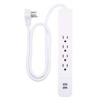 GE Power Strip Surge Protector, Charger, 4 Outlets, 2 USB Ports, Fast Charge, Flat Plug, Long Cord, 3ft, White, 37212
