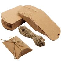 Outuxed 100pcs Kraft Paper Pillow Candy Box for Wedding Party Favor with 100pcs Jute Twine