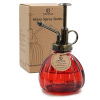 OFFIDIX Plant Glass Spray Bottle,Flower Mister Indoor Plant Watering Can Pot 6.3" Tall Vintage Pumpkin Style Spritzer Bronze Plastic Top Pump One Hand Small Watering Cans for House Plants(Red)