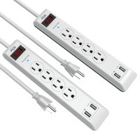 KMC 4-Outlet Surge Protector Power Strip 2-Pack, Overload Protection, 4-Foot Cord with 2.4A 2-Port USB Ports, ETL Listed