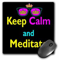 3Drose LLC 8 X 8 X 0.25 Inches Mouse Pad, CMYK Keep Calm Parody Hipster Crown and Sunglasses Keep Calm and Meditate (Mp_116733_1)