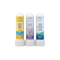 LUVV Personal Aromatherapy Nasal Inhalers - SUNRISE, RELAX, HAPPY Combo Pack - 3 Blends to Awaken, Calm, Ground Mind/Body - Portable, Mini Travel Essential Oil Diffusers - Set of 3