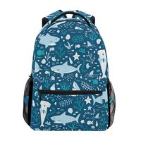 Cartoon Blue Sharks with Sealife Travel Laptop Backpack Daypacks, Water Resistant College School Computer Bag Bookbag for Women & Men Outdoor Camping&Fits Up to 14-inch Notebook