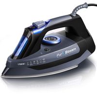 Professional Grade 1700W Steam Iron for Clothes with Rapid Even Heat Scratch Resistant Stainless Steel Sole Plate, True Position Axial Aligned Steam Holes, Self-Cleaning Function