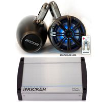KICKER Marine Wake Tower System w/Charcoal 6.5 LED Speakers, LED Remote 40KXM400.4 400 Watt Amplifier