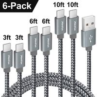 CLEEFUN USB Type C Cable [6-Pack, 3/3/6/6/10/10 ft] Fast Charging USB C Charger Cord for Samsung Galaxy S10e S10 S9 S8 Plus S10+ S9+ S8+, Note 10 Note 9 Note 8, LG G7 G6 G5 V40 V35 V30 - Nylon Braided