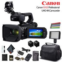 Canon XA50 Professional UHD 4K Camcorder (3669C002) W/Extra Battery, Soft Padded Bag, 64GB Memory Card, LED Light, and More Base Bundle
