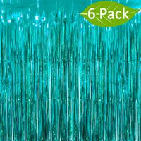 Deruicc 6 Pack Aquamarine Foil Curtains 3ft x 8ft Tinsel Fringe Curtains Shimmer Curtain for Birthday Wedding Party Christmas Photo Booth Backdrop Decorations (Aquamarine, 6)