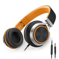 AILIHEN C8 Wired Folding Headphones with Microphone and Volume Control for Cellphones Tablets Android Smartphones Laptop Computer Mp3/4 (Black/Orange)