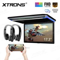 XTRONS 17.3 Inch 16:9 Ultra-Thin FHD Digital TFT Screen 1080P Video Car Overhead Player Roof Mounted Monitor HDMI Port 19201080 Full High Definition New Version Black IR Headphones