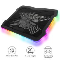 MoKo RGB Laptop Cooler, 10"-17" Laptop Cooling Pad Silent Gaming Notebook Radiator with Four Adjustable Angles, 200mm Ultra-Large Fan, Surrounding Colorful LED Light, Metal Mesh Panel - Black