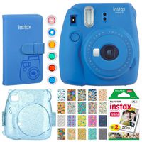 Fujifilm Instax Mini 9 Instant Camera (Cobalt Blue) + Fujifilm Instax Mini Instant Film (20 Shots) + Glitter Hard Case + Fujifilm Wallet Album + Colored Lens Filters + 20 Sticker Frames Travel Package