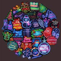Water Bottle Christmas Neon Style Stickers Laptop Stickers Pack 50 Pcs Christmas Decals for Water Bottle Laptops Ipad Cars Luggages