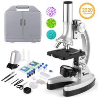 TELMU Microscope 300X-600X-1200X 70pcs+ Accessory Microscope Kit for Beginner with Mini Projector & Metal and Rubber Base