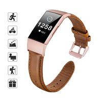 TOMALL Leather Bands Compatible for Fitbit Charge 3, Genuine Leather Strap Replacement Wristband for Women Men (Brown)