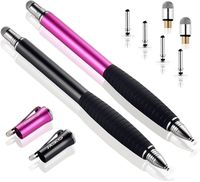 MEKO [2Pcs] [2nd Gen] Universal Disc Stylus Pens, [2 in 1 Precision Series] for iPhone X/8/8plus iPad/iPad Pro/iPad Mini and All Capacitive Touch Screens Bundle with 6 Replacement Tips(Black/Pink)