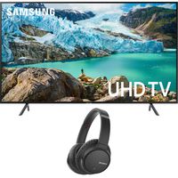 Samsung 65 inch RU7100 LED Smart 4K UHD TV 2019 Model Bundle with Sony WH-CH700N Wireless Noise Canceling Bluetooth Headphones Black