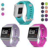 SKYLET Compatible with Fitbit Ionic Bands, 3 Pack Soft Replacement Sport Wristbands Compatible with Fitbit Ionic Smart Watch with Buckle Men Women(Teal, Light Purple, Rose Pink Small)