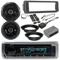 Harley Davidson Touring Radio Package - Kenwood CD Bluetooth Marine Radio, 2X Kicker 6.5" DS Speakers, Dash Radio Install Kit, Speaker Adapters, Thumb Control Module, Antenna(Select 1996-13/2006-13)