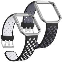 SKYLET Compatible with Fitbit Blaze Bands with Frames, 2 Pack Sport Silicone Replacement Breathable Wristbands Compatible with Fitbit Blaze Smart Watch Men Women Black