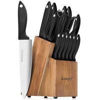 Knife Set, 15-Piece Kitchen Knife Set with Sharpener Wooden Block and Serrated Steak Knives,Emojoy Germany High Carbon Stainless Steel Knife Block Set