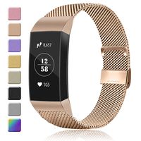 AK Stainless Steel Replacement Bands Compatible for Fitbit Charge 3 / Fitbit Charge 3 SE Bands, Metal Mesh Breathable Sport Wristband Loop with Adjustable Magnet Clasp (01 Rose Gold, Small)