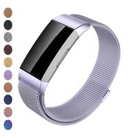 Meikeio Replacement Bands Compatible for Fitbit Charge 3, Charge 3 Stainless Steel Metal Bands(Purple,Small)
