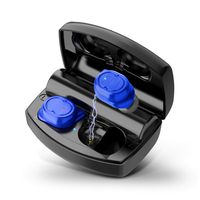 Eon Concepts Wireless Bluetooth 5.0 Earbuds TWS-8 Plus Headphones | iPhone & Android Phone Compatible | Built in Mic | Ear Hooks | Portable Charging Case | 3D Stereo Sound | Smart Touch | Blue