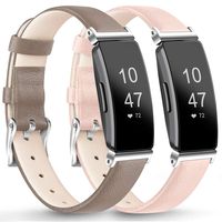 AK [2 Pack] Leather Bands Compatible with Fitbit Inspire HR/Inspire/Ace 2 Fitness Tracker Soft Sport Leather Wristbands Classic Replacement Strap for Women Men (04 Gray/Light Pink, 5.3"-8.0")