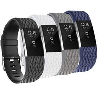 Tobfit Sport Silicone Bands Compatible for Fitbit Charge 2 Classic & Special Edition, 4 Pack, White/Black/Blue/Grey, Large