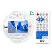 Pyle Round Waterproof Marine Radio - 4 x 28 W Aquatic Boat in Dash Gauge Stereo Receiver with Bluetooth, AM FM, Digital LCD, USB, AUX, RCA - Wiring Harness, Bracket, Remote Control - PLMR94W (White)