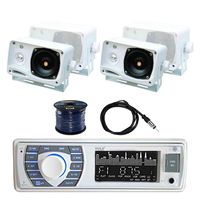 Pyle PLRMR23BTW Bluetooth Marine Receiver Stereo with Pyle PLMR24 3.5 Inch 200W 3-Way Weather Proof Mini Box Speakers(2-Pairs)(White), Enrock EKMR2 Marine Antenna & Enrock Marine 50' 16G Speaker Wire