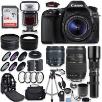 Canon EOS 80D DSLR Camera + Canon EF-S 18-55mm + Tamron 70-300mm & 1000mm Telephoto Lens (500mm w/ 2X Converter) + Wide Angle & Telephoto Lens + Macro Filter Kit + 64GB Memory Card + Accessory Bundle