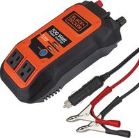 BLACK+DECKER PI500B 500W Power Inverter: Dual Pivoting 120V AC Outlets, 2A USB Port, 12V DC Adapter, Battery Clamps