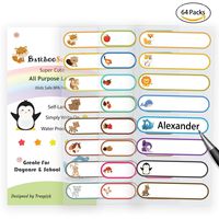 Baby Bottle Labels for Daycare,School, Waterproof Write-On, Self-Laminating Name Labels, Tags, Sticker Multiple Colors(Animal Friends)