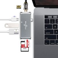 USB C HUB USB Type C Adapter Docking Thunderbolt 3 with HDMI 4K Dock Adapter SD TF Card Reader for New MacBook Pro 2016 2017 2018 with USB-C Power Delivery Charging Port