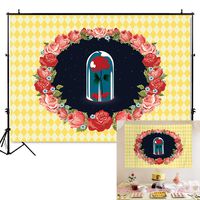 Mehofoto Beauty and the Beast Backdrop Red Rose Flower Wreath Birthday Photography Background 7x5ft Vinyl Yellow Child Kids Birthday Party Backdrops