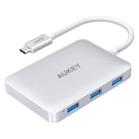 AUKEY USB C Hub HDMI 4K, 4 USB 3.0 Ports, 60W Type C PD Charging Port, 6 in 1 Multiport Adapter for MacBook Pro 2017 iMac, Google Chromebook Pixelbook - Aluminum, Silver
