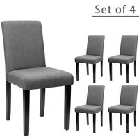 Furniwell Dining Chairs Fabric Upholstered Parson Urban Style Kitchen Side Padded Chair with Solid Wood Legs Set of 4 (Grey)