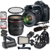 Canon EOS 6D 20.2 MP Full Frame CMOS Digital SLR DSLR Camera with EF 24-70mm f/4.0L IS USM Zoom Lens + 2pc SanDisk 32GB Memory Cards + Battery Power Grip + Special Promotional Holiday Accessory Bundle