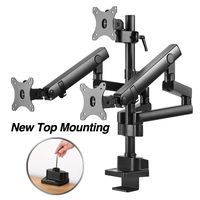 AVLT-Power Triple 27" Monitor Desk Stand - Easy Installation New Top Mounting -Mount Three 15.4 lbs Computer Monitors on 3 Full Motion Adjustable Arms - Organize Surface with Ergonomic VESA Mount