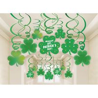 jollylife 40Ct St Patrick's Day Decorations - Shamrock Clover Swirl Saint Irish Party Hanging Supplies