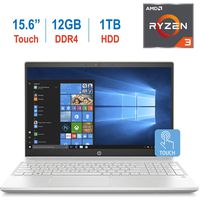 HP 15.6-inch Touchscreen HD WLED-Backlit Display Laptop PC, AMD Ryzen 3 2200U up to 3.4GHz Processor, 12GB DDR4, 1TB HDD, AMD Radeon Vega 3 Graphics, Webcam, Bluetooth, HDMI, B&O Play, Windows 10