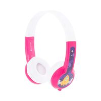BuddyPhones Explore Non-Foldable, Volume-Limiting Kids Headphones, Built-in Audio Sharing Cable with in-Line Mic, Compatible with Fire, iPad, iPhone, and Android Devices, Pink