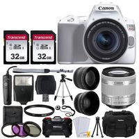 Canon EOS Rebel SL3 Digital SLR Camera (White) + EF-S 18-55mm f/4-5.6 IS STM Lens + 58mm 2X Professional Telephoto & 58mm Wide Angle Lens + 64GB Memory Card + DC59 Case + Tripod + Slave Flash + Remote