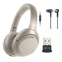 Sony WH-1000XM3 Wireless Noise-Canceling Over-Ear Headphones (Silver, USA Warranty) Extra BASS Earbuds (Black) and USB Bluetooth Adapter Bundle