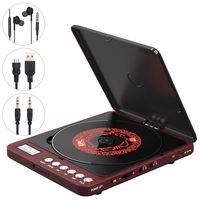 Portable CD Player, 1000mAh Rechargeable Compact Personal CD Player with Double Headphones Jack Support Shockproof/Anti-Skip Protection, Walkman Music Disc Player with Audio Cable for Car Home Travel