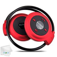 Bluetooth Headset Wireless Earpiece Sport Earphones Music Earbuds Built-in Microphone Mp3 Fm TF Card Slot Compatible with Android Samsung Galaxy S9 S8 S7 Edge S6 Huawei Google Cellphone Smartphone Red