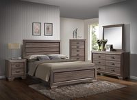 GTU Furniture Lyndon 4Pc Weathered Grey Panel Bedroom Set (Queen Bed, Nightstand, Dresser and Mirror)